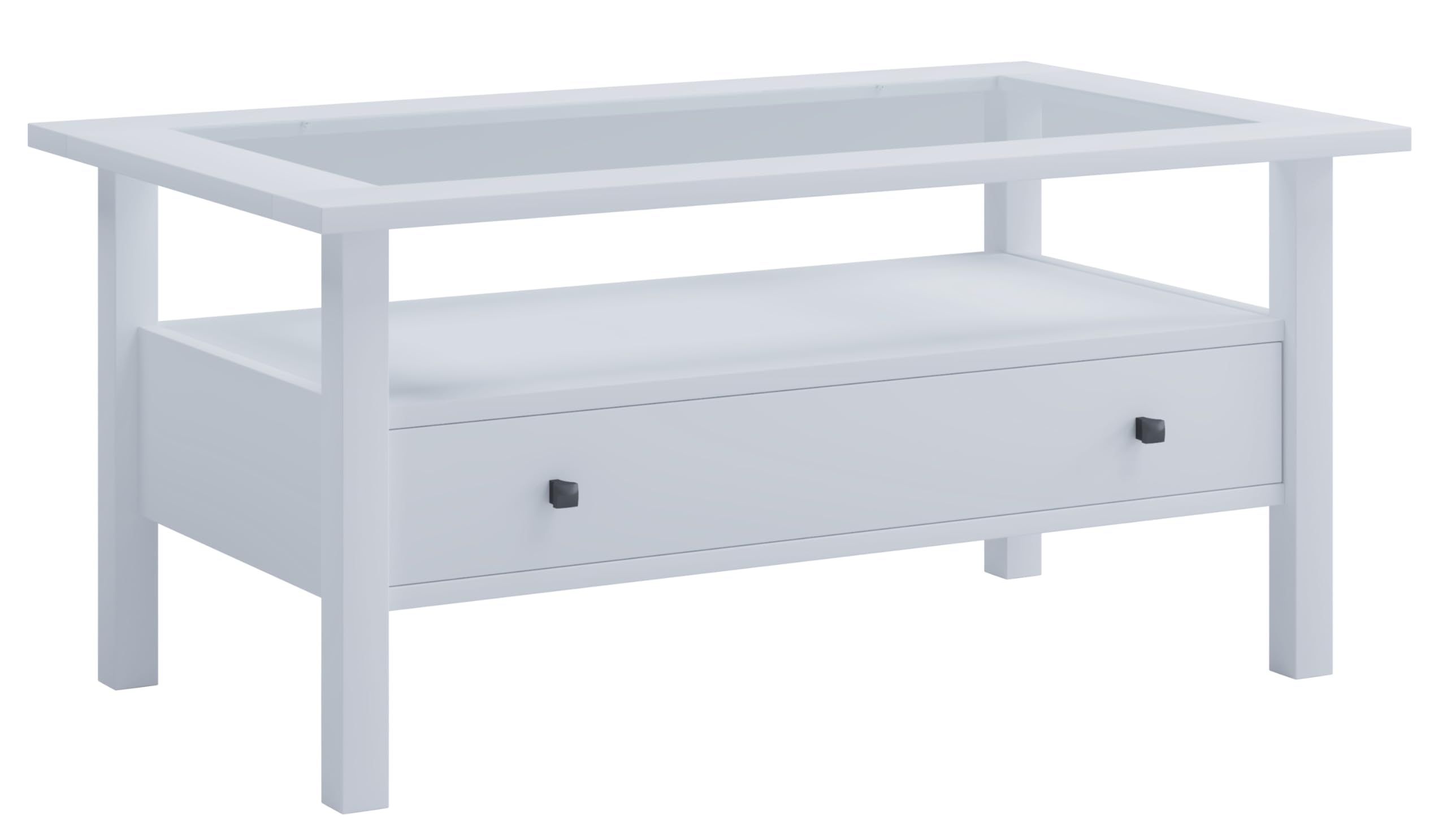 VCM Holz Beistelltisch mit ESG-Sicherheitsglas | Couchtisch Schlicht | Maße ca. H. 42 x B. 90 x T. 54 cm | Wohnzimmertisch mit Schublade | Sofatisch - Lingis L Weiß