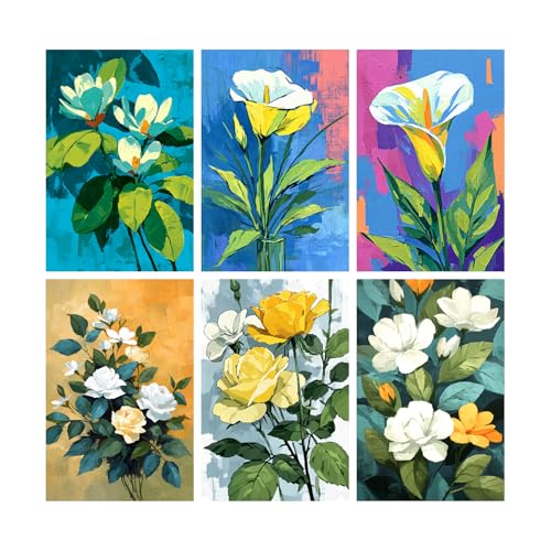 Image of SiddArtify Floral Wall Art Poster Print Set - Modern Flower Painting Decor for Living Room Bedroom Office - 8x12 Sticker Pack of 6
