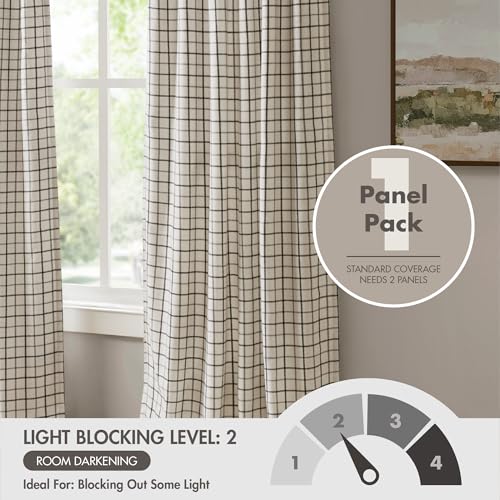 Image of Madison Park Anaheim Cabin Plaid Curtain Window, Thermal Insulated Fleece Lining, Living Room Decor Room Darkening Drape for Bedroom, 1-Single Panel Pack, 50x63, Rod Pocket & Back Tab, Black