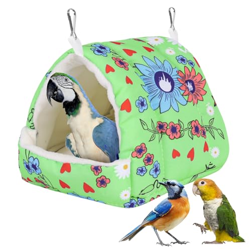 Cama para pájaros para Jaula, Nido Hamaca cálido de Invierno con Gancho Colgante, Accesorios de Jaula para pájaros pequeños, periquitos, cacatúas, pájaros del Amor (Verde, M)