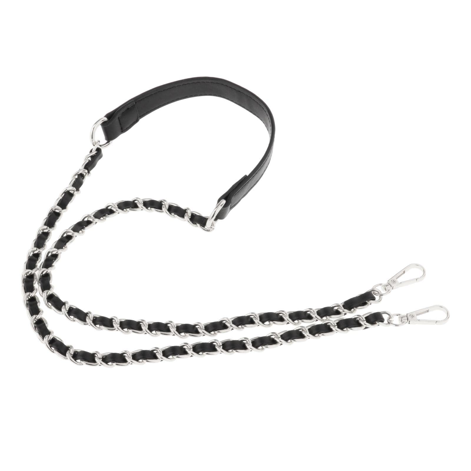 Metal Purse Chain Strap Crossbody Shoulder with Buckle Silver Chain Black-image-27