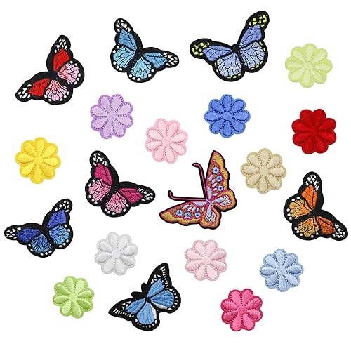 FIHODONE 20 Pièces Patch Thermocollant, Fleur Papillon Broderie Ecusson Thermocollant, Ecusson à Coudre ou Repassant, Patch Thermocollant Vetement, pour...