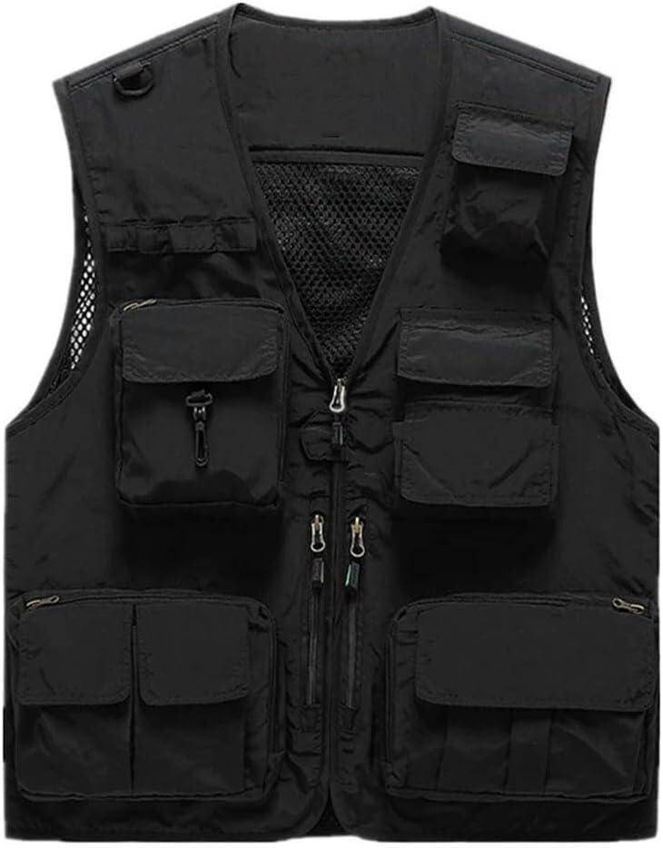 CwccLSH Multifuncional Chaleco Multibolsillos de Malla Fina y Transpirable, Desmontable, for Pesca y montañismo al Aire Libre(Nero,5XL)