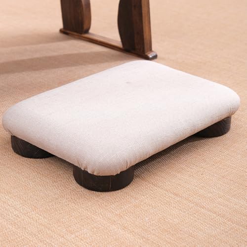 Floor Ottoman with Soft Fabric Cover - Light Beige, Dark