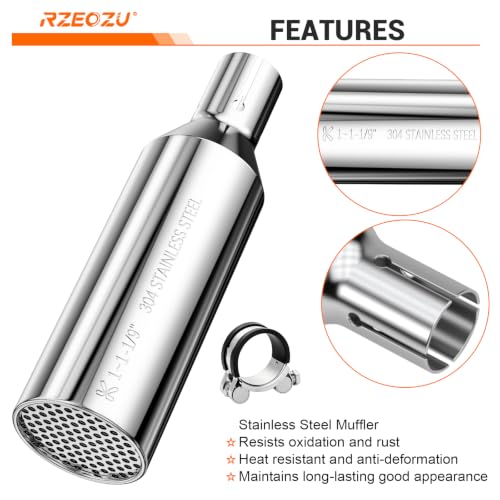 Image of Right Side Exhaust Pipe with Slip on Muffler for B200R B200 RT200 | Performance Header Pipe and Stainless Steel Silencer Compatible with Coleman RB200 B200RSV B200C Mega Moto 212 212cc Parts