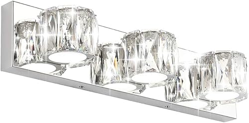 Aipsun 3 luces de cristal para tocador sobre espejo, modernas luces LED para tocador de baño, accesorios de iluminación (luces blancas)