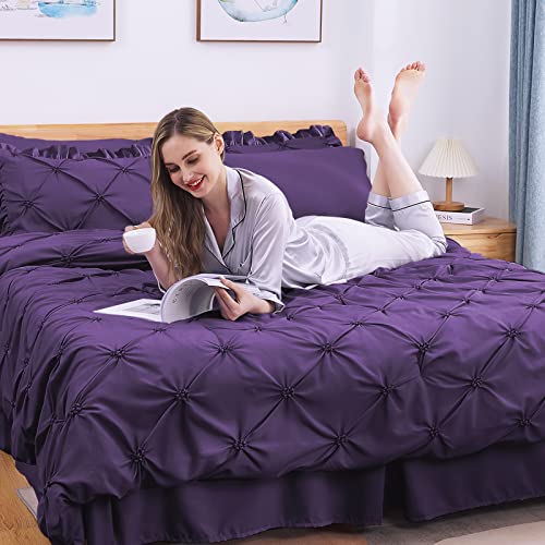 JOLLYVOGUE King Size Comforter Set 7 Pieces, Purple Bed in a Bag Comforter Set for Bedroom, Beddding Sets with Comforter, Sheets,Ruffled Shams & Pillowcases