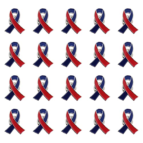 Image of Red & Blue Awareness Ribbon pin 20pcs Congenital Heart Diseases Awareness Brooch Hope Enamel Lapel Pins