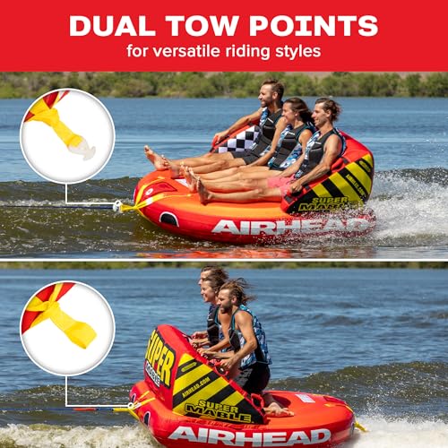 Airhead Mable Inflatable Towable Tube, 1-4 Rider Models, Dual Tow Points, Full Nylon Cover, EVA Foam Pads, Patented Speed Valve, Boat Tubes and Towables