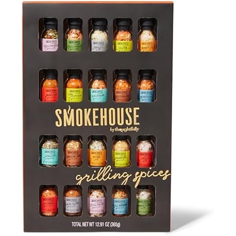 Smokehouse by Thoughtfully Ultimate Grilling Spice Set, Grill Seasoning Gift Set Flavors Include Chili Garlic, Rosemary and Herb, Lime Chipotle, Cajun Seasoning and More, Pack of 20 Cover