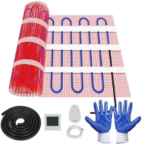 FAHKNS 65 Sqft Floor Heating Mat Kit,Underfloor Heating Pad for Tiles, Stones,Laminate and Vinyl,Electric Radiant Floor Heating System with Digital Floor Sensing Thermostat