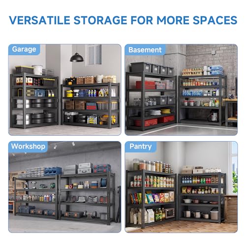 LUXEYARD Heavy Duty Garage Shelving, 60" W x 24" D x 78" H, 5-Tier Adjustable Metal Storage Rack, 660 lbs Per Shelf, 3300 lbs Total Capacity, Black, 1-Pack - image 8
