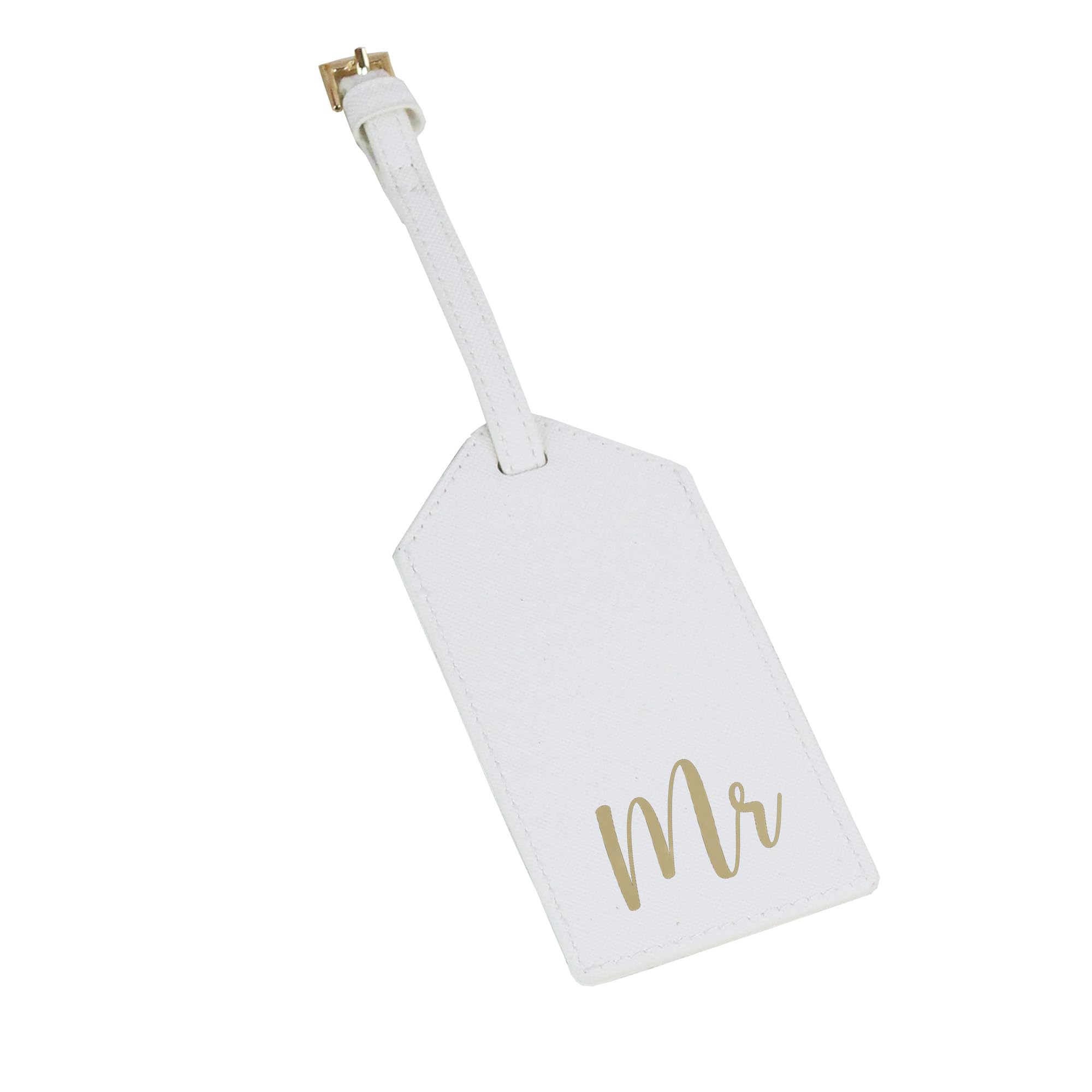 eBuyGB Mr Luggage Tag, Destination Wedding, Honeymoon Gift, Newlywed Gift, PU Leather Tag, His Suitcase Baggage Label Tags (White)