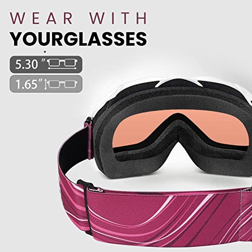 Image of OutdoorMaster Ski Goggles OTG - Over Glasses Ski /Snowboard Goggles for Men, Women & Youth - 100% UV Protection (Whiteframe Pinklens VLT28%)