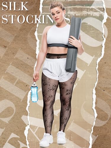 Image of Jadive 6 Pairs Women Plus Size Suspender Tights Fishnet Thigh High Stockings Garter Belt Lingerie Pantyhose