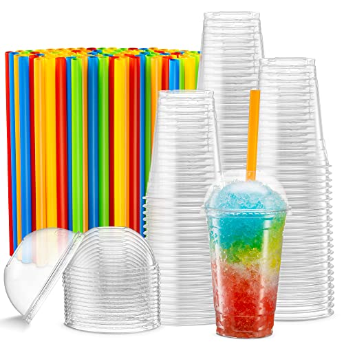 Crystal Clear PET Cups With Dome lids & Straws for Iced Coffee Milkshake Cold Drinks Slush Cups Smoothys Slurpee Ice cream Dessert Partys Plastic Disposable Cups (40 20 oz)