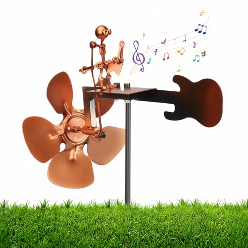 Scricor Guitar Windmill Handmade Metal Guitar Windmill Metal Rock Band Wind Mill for Yard and Garden Wind Spinners Outdoor Art Sculpture Outdoor Percussionist Figurine Gift