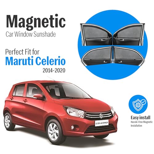 Image of Autofact Magnetic Car Sunshades Compatible with Maruti Celerio (2014 to 2021) (Set of 4) - Easy Installation, UV Protection, Keeps Car Cool (Front 2 with Zippers, Rear 2 Without Zippers)