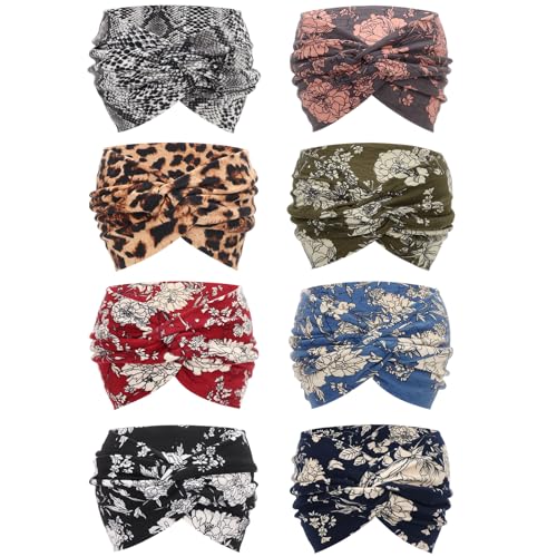Image of DRESHOW 8 Pack Headbands for Women Yoga Knotted Headbands Elastic Criss Cross Hair Accessories Sports Head Wrap Non Slip