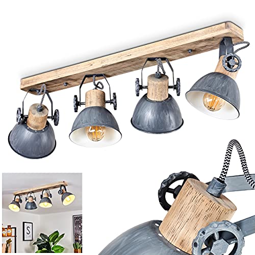 Deckenleuchte Orny, 4-flammiger Deckenstrahler aus Holz und Metall in grau,...