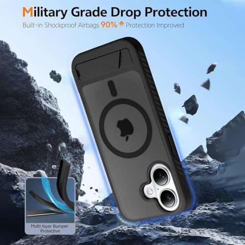 Image of KARWAN Matte Back Case Cover Compatible with iPhone 17 with Magnetic Stand Shockproof Cover with Camera Protection, Scratch Resistant, MagEaze Wireless Charging Support,N52 Magnetic Ring,Black
