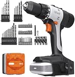 Litheli 20V Cordless Drill Set, 1/2-Inch Keyless Chuck, 443 in-lbs Torque, 2.0Ah Battery with Power Bank Function & Type-C Charging, 64-Piece Home Tool Kit with Bag for DIY & Home Repairs