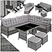 Produktbild tectake Polyrattan Lounge Set, Gartenmöbel Set mit Sofa, Hocker + Tisch, Balkon Möbel Outdoor, 5-teilige Sitzgruppe, inkl. Sitz- & Rückenkissen, ideal für Garten, Terrasse, Balkon - grau