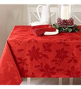 Benson Mills Poinsettia Legacy Damask Fabric Table Cloth, Holiday, Winter, and Christmas Tableclo...