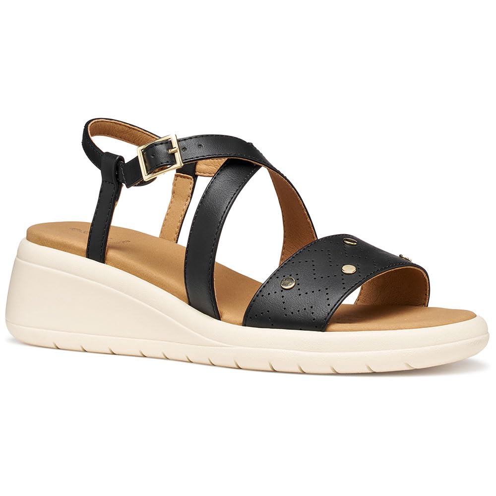 Geox Women's D Meliconia A Wedge Sandal, Black, 39 EU