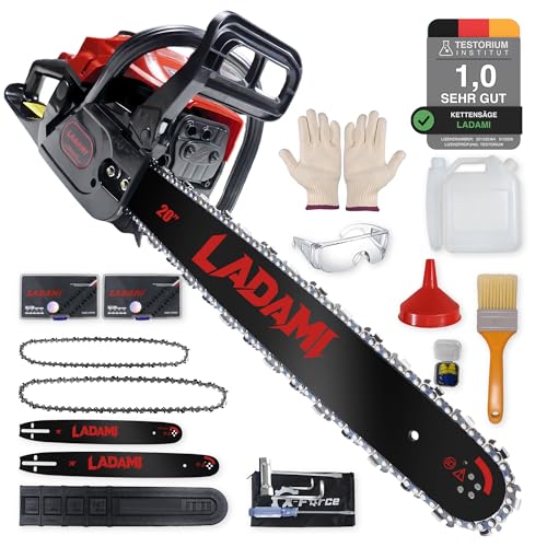 LADAMI Benzin Kettensäge 58CC Profi,2-Takt-Motorsäge,3,5PS Motorkettensäge mit 20 Zoll...
