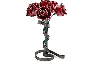 Forging Art Bcn Bouquet of 6 Red/Green Hand Forged Wrought Iron Roses