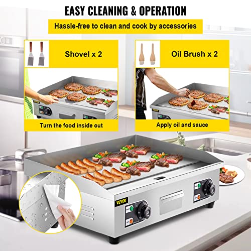 Vevor Commercial Electric Griddle, 26" Teppanyaki Grill, 3200W Electric Flat Top Grill, Stainless Steel Electric Countertop Griddle W/Drip Hole, 50-300℃ Countertop Griddle For Pancake, Chicken #TOP5