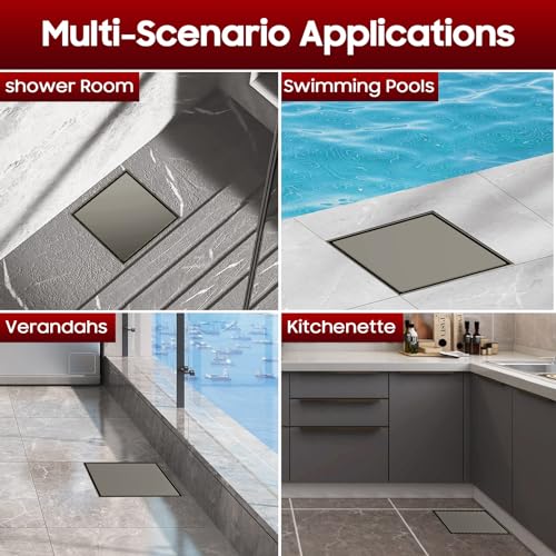 Image of DLONE Shower Drain | 6 Inch Gun Gray with Tile Insert Panel