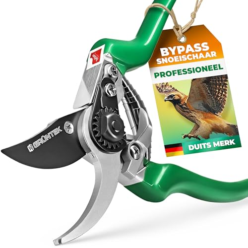 GRÜNTEK FALKE Ergonomische Bypass Snoeischaar – Tuinschaar & Bloemenschaar met SK5 Blad, Teflon Gecoat, 48mm Bladlengte – Tuingereedschap voor Precisie Knippen van Verse Takken, Twijgen & Struiken