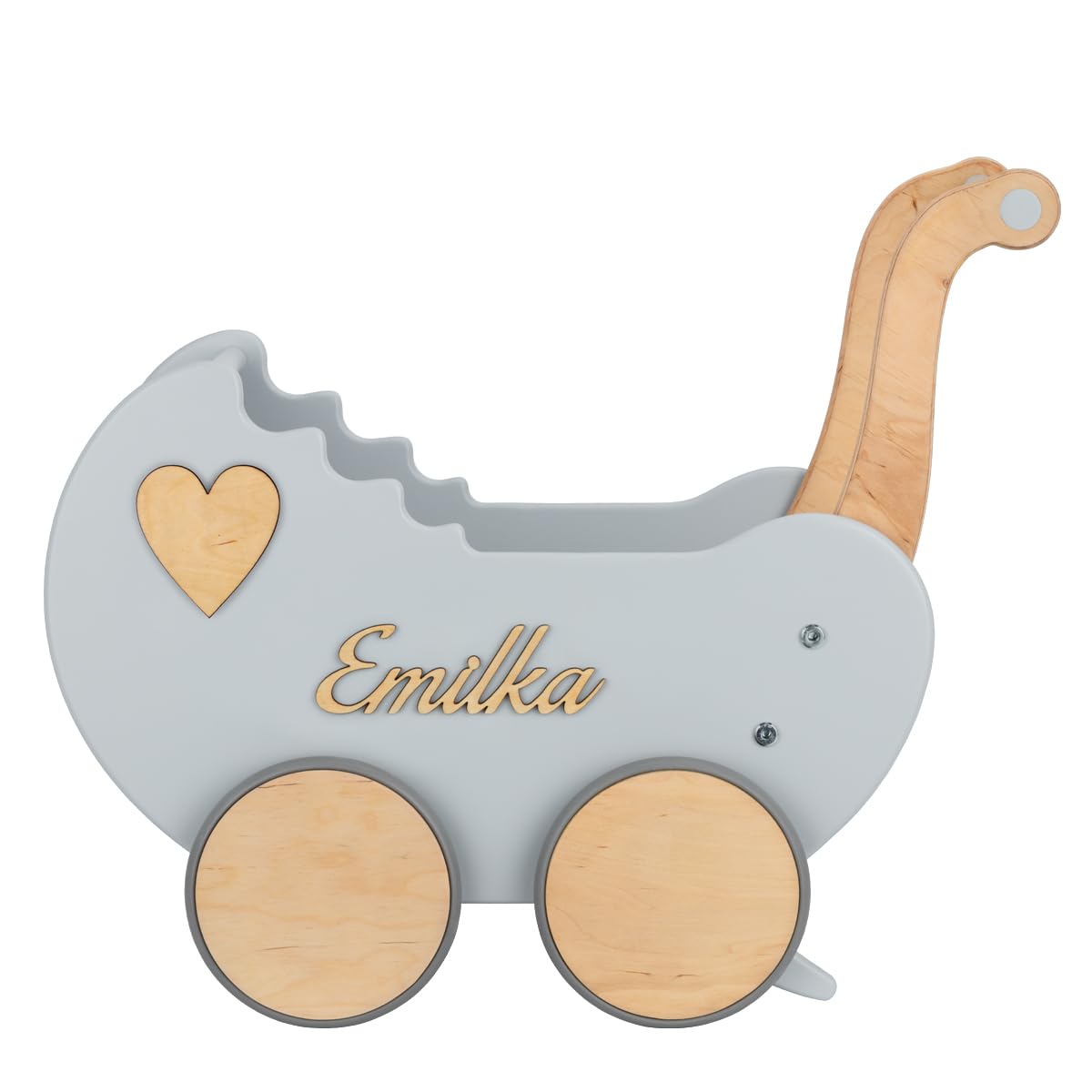Landau de Poupée en Bois Light Rainbow Individuellement avec des Noms - Chariot Pousseur bébé Bois - Poussette Poupee Décoration - Poussette Canne Poupee - Chariot Enfant (Gris)