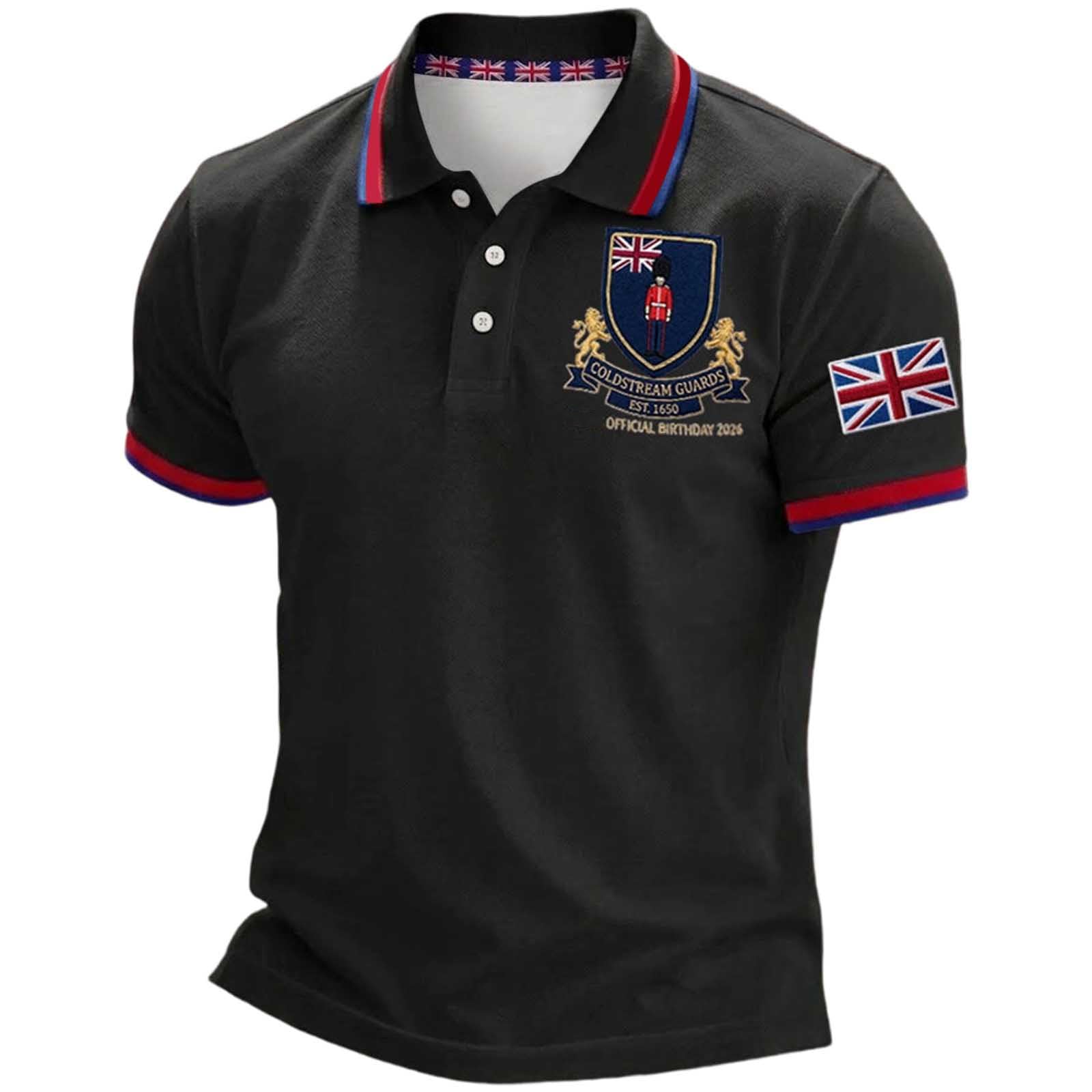 Mens England Polo Shirts Football 2026 Short Sleeve Collared Neck Great Britain Bunting Flags Print Union Jack T Shirt England Football Jersey Tops Breathable Fans Shirts (001-Black, 3XL)
