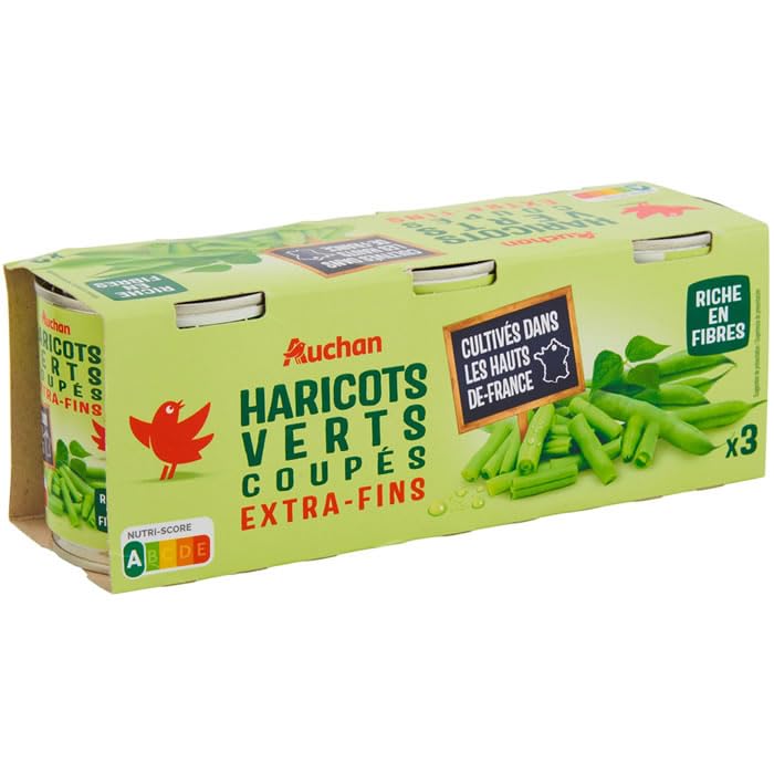 AUCHAN Haricots verts extra-fins coupés 3 x 110 g
