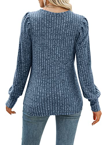 Image of MIHOLL Women's Puff Long Sleeve Shirts Casual Knit Blouses Crew Neck Elegant Tunic Tops