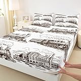 Manfei Train Kids Fitted Sheet Twin Size, Retro Steam Locomotive Train Bedding Set 2pcs for Boys Girls Room Decor, Vintage Train Bed Cover with 1 Pillowcase, Soft Polyester Bedding, No Top Sheet