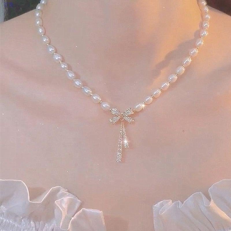 Boho Crystal Butterfly choker Necklace Pearl y Lariat Necklace Vintage Butterfly Pearl Chain Necklace Rhinestone Butterfly Necklace Jewelry for Women - Image 6