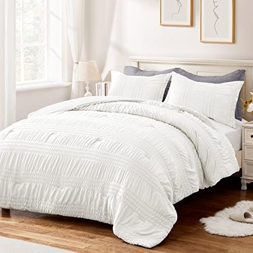BYSURE Seersucker Quick-Dry Summer Comforter Set 2 Pieces(White, Twin), Non Plastered on Skin When Sweat, Breathable Lightweight Bedding for Hot Sleeper & Night Flashes