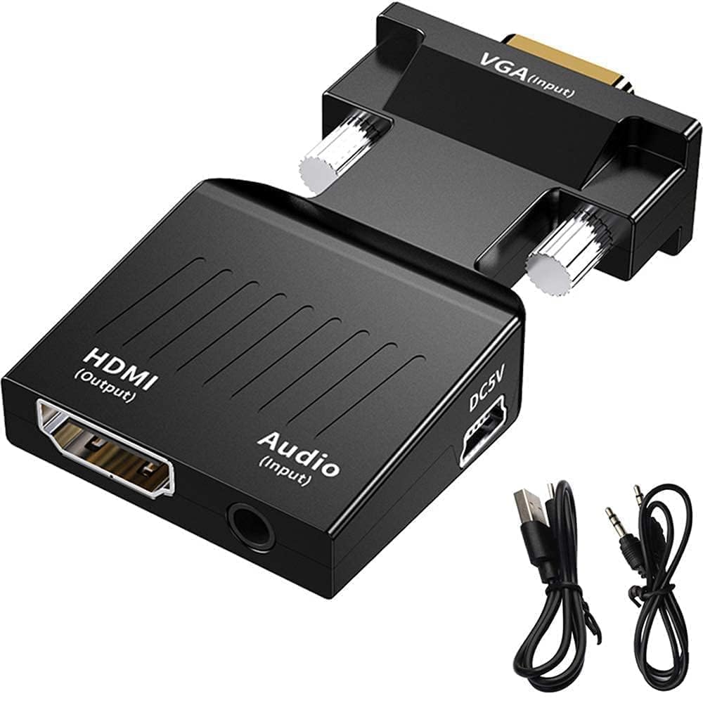 vga to hdmi adapter/converter with audio (old pc to tv/monitor with hdmi), male vga to hdmi video adapter for tv, computer, projector with audio, power cable -d-sub, 15-pin