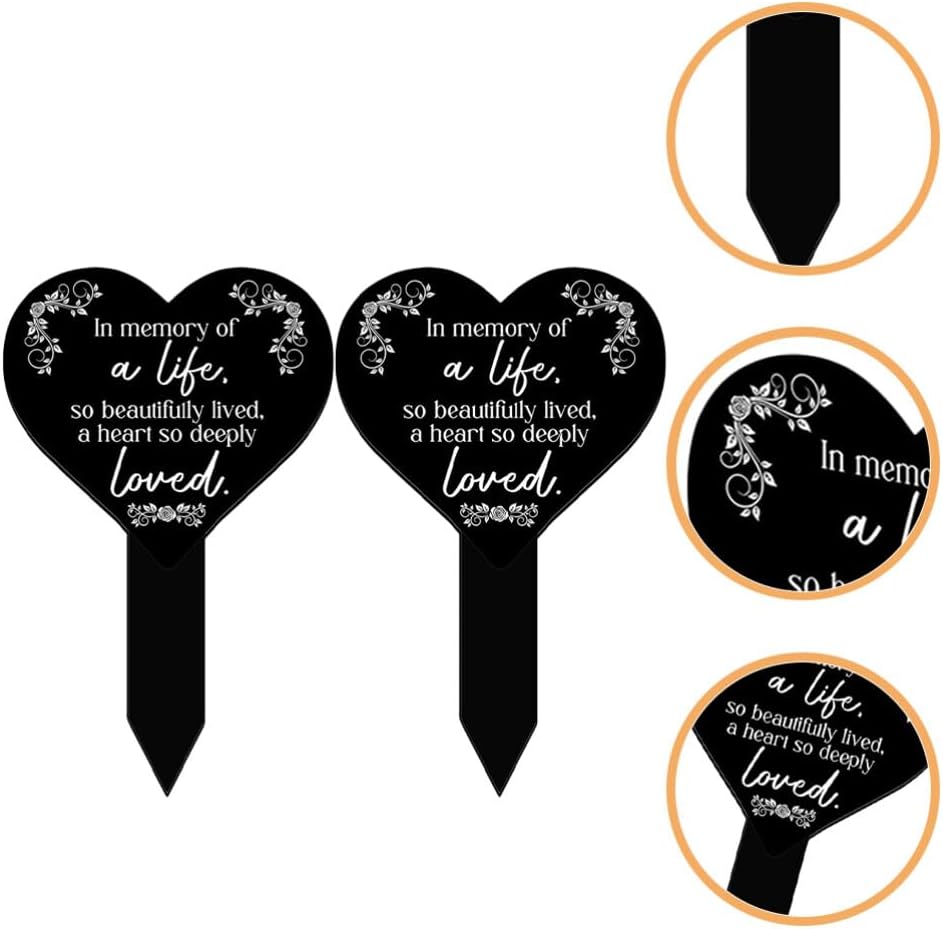 VANZACK 2pcs Heart-Shaped Acrylic Grave Stake Decoration Lawn Memorial Markers for Cemetery Rustic Memorial Decor for Courtyard Garden Thoughtful Remembrance for Loved