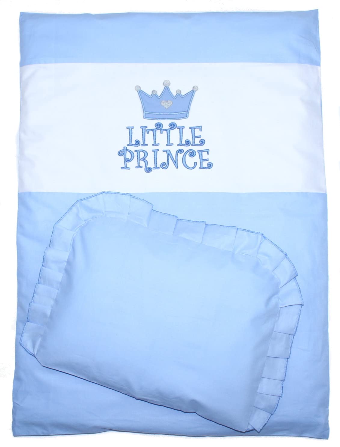 Kinderwagenset Baby Kind - Prince - Bettwäsche für Kinderwagen Kinderwagendecke mit Kissen Decke (4 teilig, Blau)
