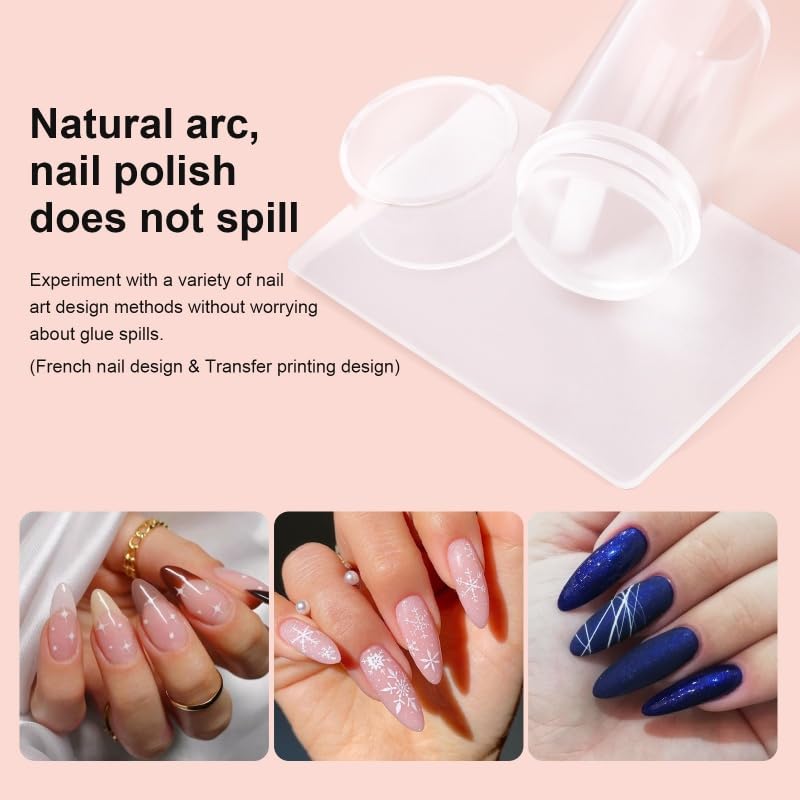 French Tip Nail Stamper 6PCS, Soft Silicone 2-in-1 Manicure Set with Stamp Heads, Scraper & Replacement Heads, for Home DIY & Nail Salon,01