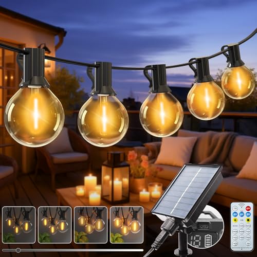 kolpop Lichterkette Außen Solar, 10M 8 Modi G40 Dimmbar Glühbirnen Solar Lichterkette Aussen Wetterfest, Wasserdicht Solarlichterkette für Balkon Garten Terrasse Vorzelt Outdoor, Warmweiß