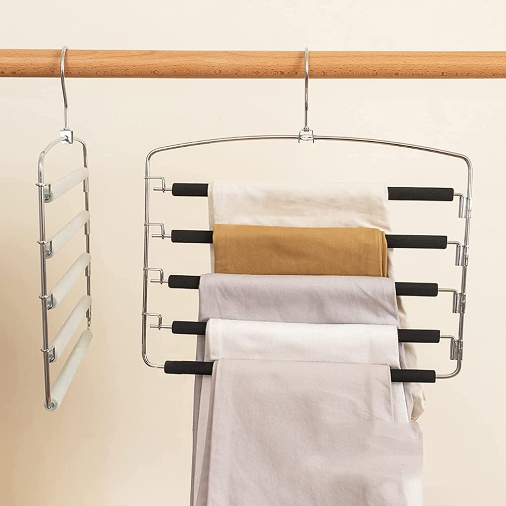 Kleiderbügel Platzsparender Krawattenständer 2er Pack Schrank Organizer 5 Schichten Edelstahl Strapazierfähig Multifunktionale Hosen Rack Schal Ständer Gürtel Organizer-Apricot