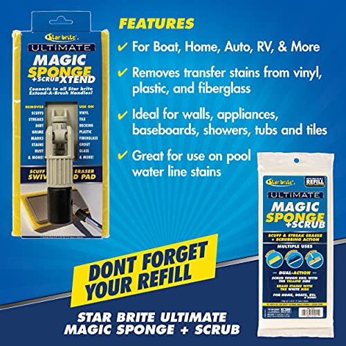 Image of STAR BRITE Ultimate Magic Sponge + Scrub XTEND - Dual Articulating Flex Head, Ideal for Pool, Spa, RV, Boat, and Home, Connects to Extend-A-Brush Handles (041010)
