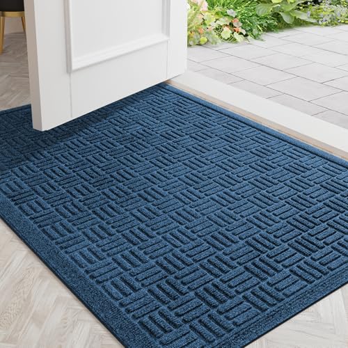 Mibao Front Door Mat Outside Entrance, 36" x 24", Heavy Duty Welcome Mat, Stain and Fade Resistant, Dirt Trapper Doormat, Super Absorbent Indoor Outdoor Entryway Mat with Non-Slip Backing, Blue