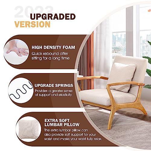 Eluchang Accent Chair With Lumbar Pillow,Mid-Century Modern Accent Chair Armchair, Linen Fabric Comfy Reading Chair Lounge Side Chair For Living Room Bedroom Apartment,Easy Assembly(Beige2) #TOP3